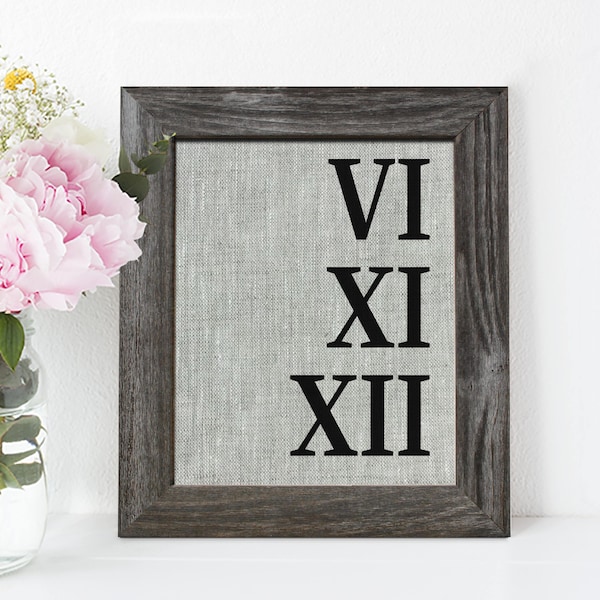 12th Linen Anniversary Gift, Roman Numeral Linen gift
