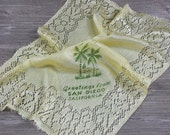 San Diego Souvenir Hankie, California Handkerchief, Yellow Faux Silk Hanky, Collectible