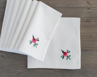 8 Cloth Napkins, White Cotton, Vintage Table Linens