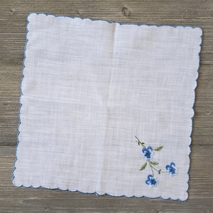 Blue Pansies Hankie, Vintage Embroidered Handkerchief, Bride's Something Blue image 4