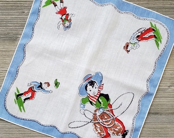 Child's Cowboy Hankie, Vintage Children's Handkerchief, Gift for Little Boy