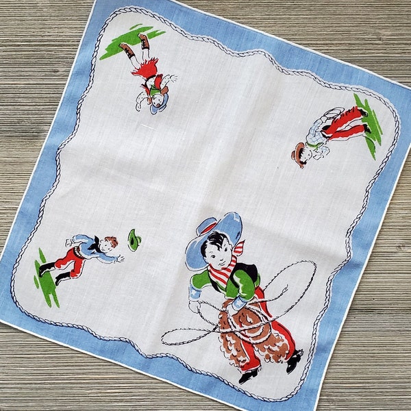 Child's Cowboy Hankie, Vintage Children's Handkerchief, Gift for Little Boy