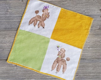 Poodle Handkerchief, Vintage Dog Handkerchief, Dog Lovers Gift