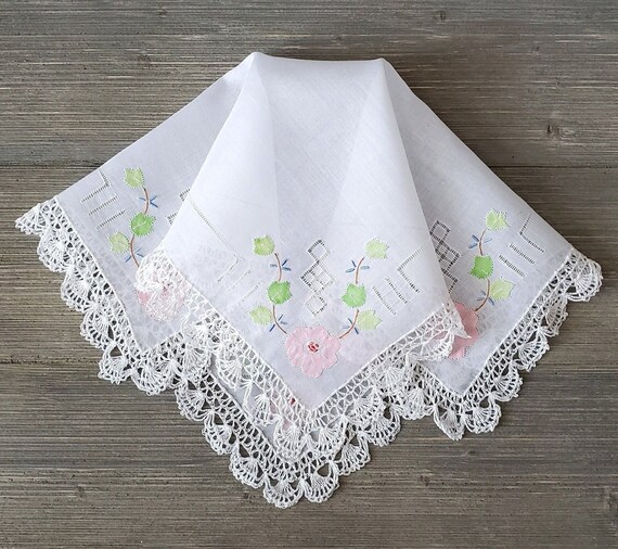 Fancy Embroidered Hankie, Pink Appliqué Flowers, … - image 2