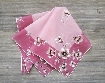 Spring Blossoms, Pink Floral Hankie, Vintage 'Burmel Original' Handkerchief, Gift for Mom