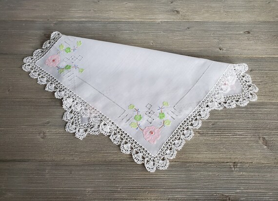 Fancy Embroidered Hankie, Pink Appliqué Flowers, … - image 3