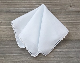 Pale Blue Linen Hankie, Vintage Handkerchief, Wedding Keepsake, Something Blue for the Bride