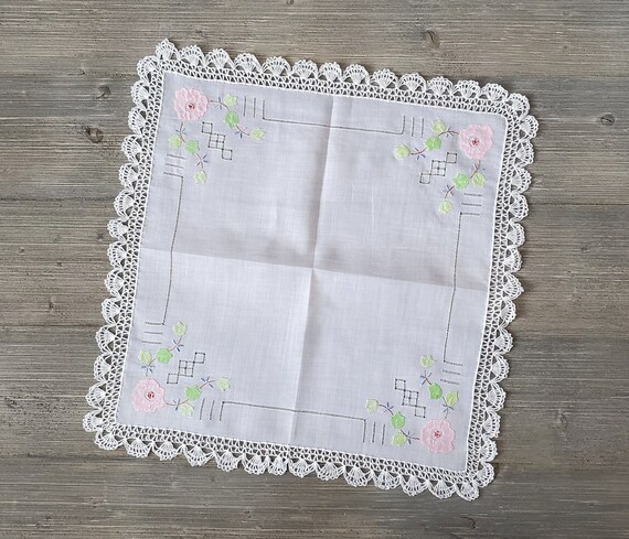Fancy Embroidered Hankie, Pink Appliqué Flowers, … - image 5