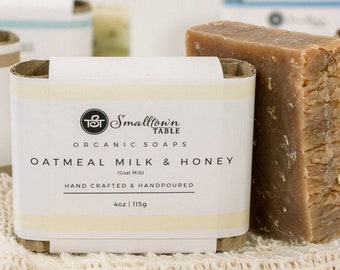 Goat Milk & Honey, Oatmeal Soap Bar, Natural Scented, Cold Processed, Exfoliating Moisturizing, Sensitive Skin Shower Soap, Stocking Stuffer