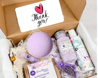 Lavender Spa Gift Basket, Handmade Soap, Aromatherapy Relaxation Set