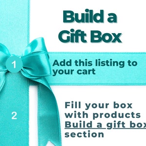 Build a gift box 1 add this listing to your cart 2 fill your box with products from our build a box section orders over $35 ship free