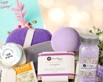 Set de regalo de spa de lavanda, regalo navideño Hygge, kit de autocuidado para relajarse