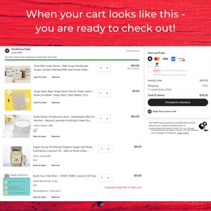 When you card has the build a box, and everything you want to go in the box is in your cart, you can check out!