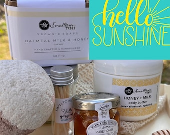 Sunshine Spa Gift Basket, Honey Oatmeal Soap, Self Care Box