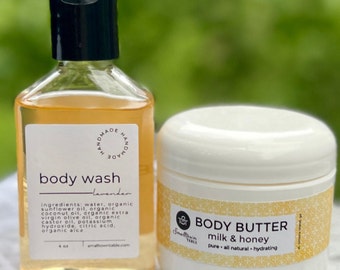 Mini Spa Gift Set, Organic Body Wash and Lotion, Travel Size