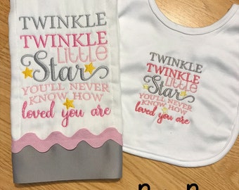 Twinkle Twinkle Little Star Unicorn  Bib Burp Cloth Set