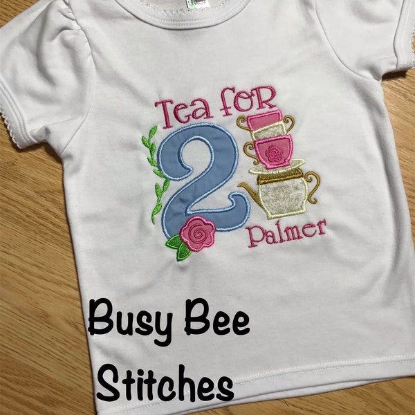 Appliquéd Tea for Two Birthday Shirt