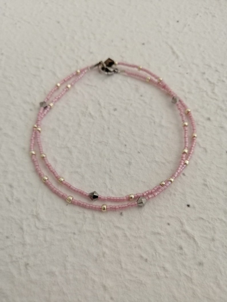 summer anklet lightweight and youthful layerable boho wire necklace Pink and silver multi-metal necklace stackable bracelet collar