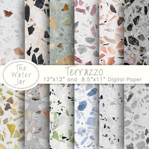 Terrazzo Digitales Papier, Terrazzo-Muster für Tapeten oder Hintergründe, Digitale Terrazzo-Textur-Designressource, Farbige Steinfliese