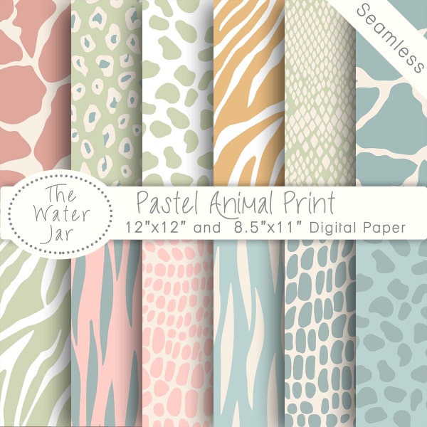 Pastel Animal Print Digital Paper Pack, Animal Print Digital Papers, Seamless Repeating Patterns, Planner Graphics, Pastel Baby Paper