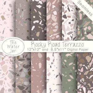 Seamless Terrazzo Digital Pattern Colors, Rustic Digital Terrazzo Wallpaper Designs, Terrazzo Patterns, Pink and brown Digital Paper Pack
