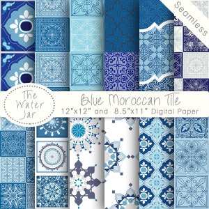 Pacchetto di carta digitale Moroccan Tile, carta da parati digitale con motivo marocchino blu, design marocchino, motivi marocchini senza soluzione di continuità