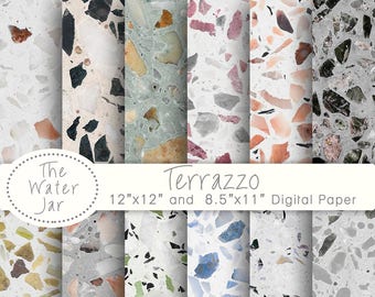 Terrazzo Digital Paper, Terrazzo Patterns for wallpaper or backgrounds, Digital Terrazzo Texture Design Resource, Colored Stone Tile