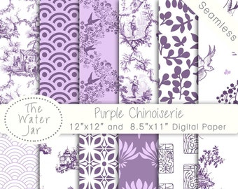 Digital Chinoiserie Paper Pack, Purple China Pattern, Digital papers, iPhone Wallpaper, Chinese Patterns, Seamless Pattern