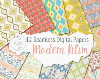 Moderne Kilim digitale papier Pack, naadloze Perzisch tapijt patronen voor Wallpaper of stationaire, afdrukbare Kilim ontwerpen