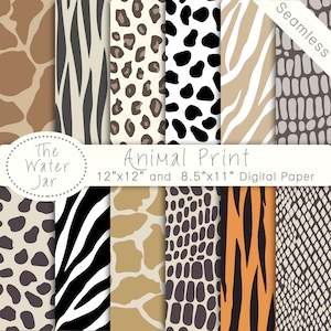 Animal Print Digital Paper Pack, Seamless Animal Print Designs for Commercial Use, Leopard Skin, Snakeskin, Giraffe Crocodile Skin Textures