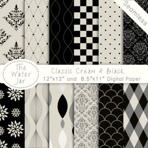 Classic Black & Cream Seamless Digital Paper Commercial Use, Blog Backgrounds, Damask, Checkered Prints