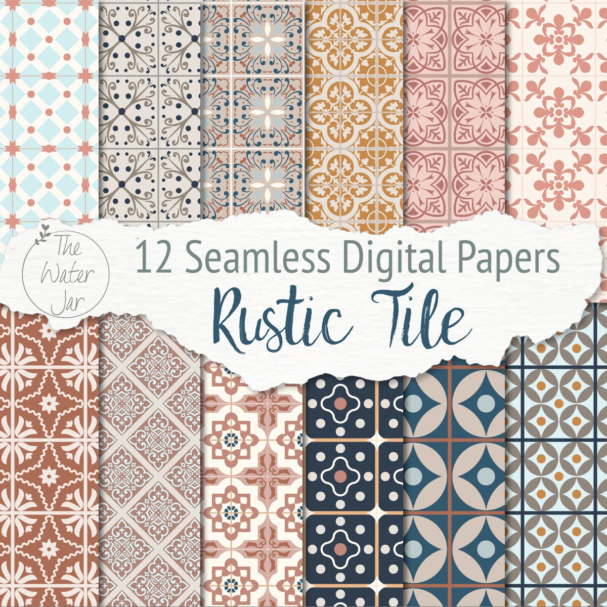 Digital Rustic Tile, Digital Paper Pack, Mediterranean Tiles Design ...