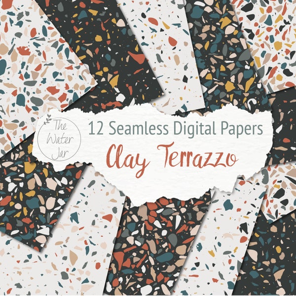 Clay Terrazzo Digital Paper Pack, Printable Terrazzo Designs, Natural Earthy Colors Seamless Pattern, Scrapbooking & Dollhouse Wallpaper