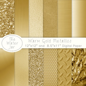 Warm Gold digital paper, Printable Gold Textures, Commercial Use, Glitter, sequins, brushed metal, gold foil