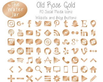 Warm Gold Social Media Icons in warm Gold Metallic Finish, Metallic Brushed Gold Social Icons, Commercial Use, Blog Buttons, App Icons