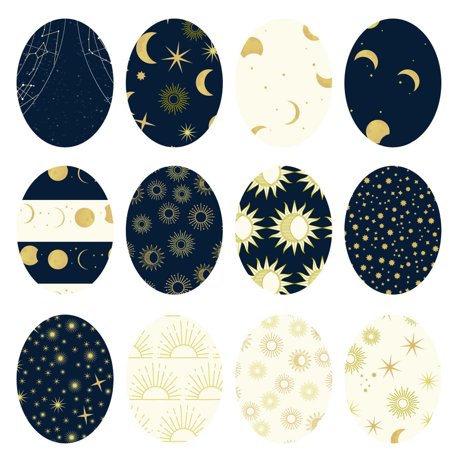 Printable Celestial Paper Pack, Sun Moon and Stars in Navy, Gold ...