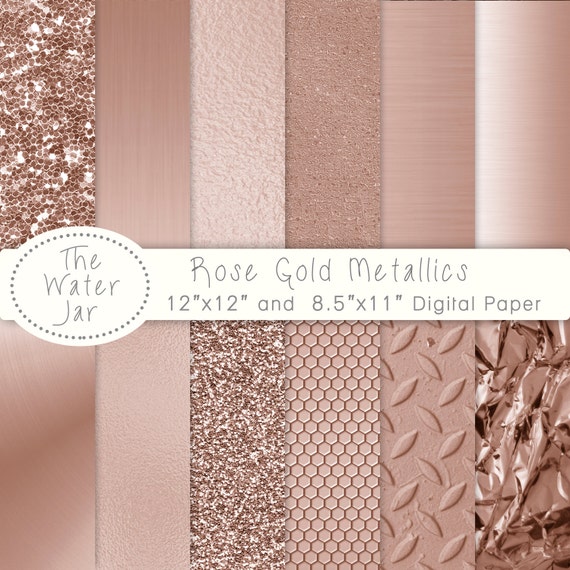 Rose Gold Digital Paper Pack With Rose Gold Metallic Glitter, Gold