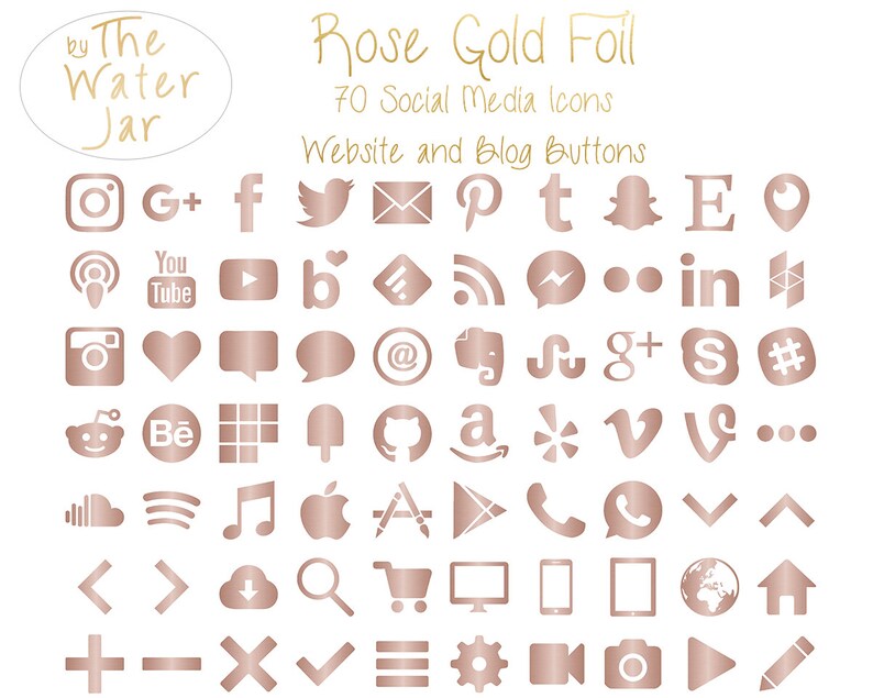 Rose Gold Social Media Icons, Rose Gold Blush Social Buttons, Rose Gold