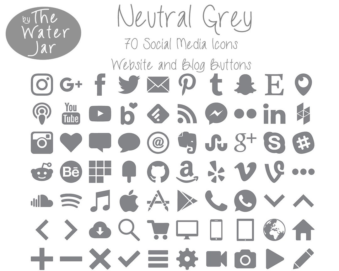 Grey Social Media Icons in Grey Finish. Neutral Gray Social - Etsy