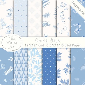 Baby Boy Blue Digital Paper Pack SEAMLESS, China Blue Patterns, Baby Shower, Instant Download Commercial Use Digital Paper Pack