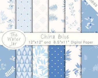 Baby Boy Blue Digital Paper Pack SEAMLESS, China Blue Patterns, Baby Shower, Instant Download Commercial Use Digital Paper Pack