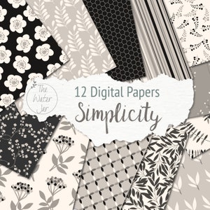 Black & White Digital Paper Pack, Pattern Designs for Commercial Use, Dollhouse Wallpaper, Desktop Wallpaper Background, Scrapbooking Paper