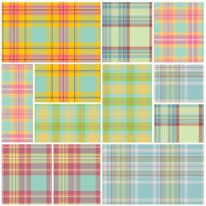 May include: A set of 12 seamless plaid patterns in various shades of yellow, blue, green, pink, and brown. The patterns are perfect for fabric, wallpaper, or other design projects.