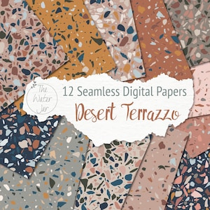 Paquet de papier numérique Terrazzo du désert, papier peint imprimable Terrazzo coloré, motif sans couture couleurs chaudes, scrapbooking & papier peint maison de poupée