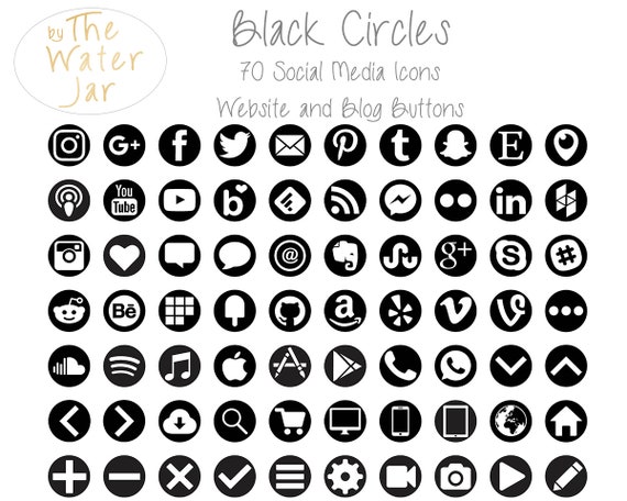 Black Social Media Icons Black Circle Website Icons Dark - Etsy