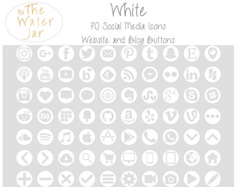Minimalist White Circles Social Media Icons for website and blog commercial use.  White Social Icons, Blog Icons, Website Buttons