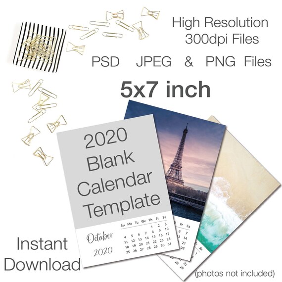 2020 Calendar Template 5x7 Inch Instant Download Printable Etsy