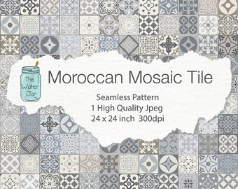 Moroccan Tile Mosaic File, Printable Digital Paper with Moroccan Designs for Digital Wallpaper, Seamless Patterns, Islamic, Spanish Tile