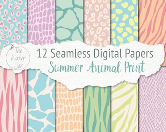 Summer Animal Print Digital Paper Pack, Pastel Candy Colors, Digital Scrapbooking Paper, iPhone Background, Dollhouse Pastel Baby Paper