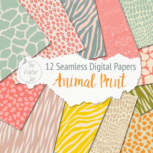 Animal Skin Patterns, Digital Paper Pack, Serengeti Animal Print Patterns, Printable Giraffe print, Leopard, Zebra print Design, Tiger print